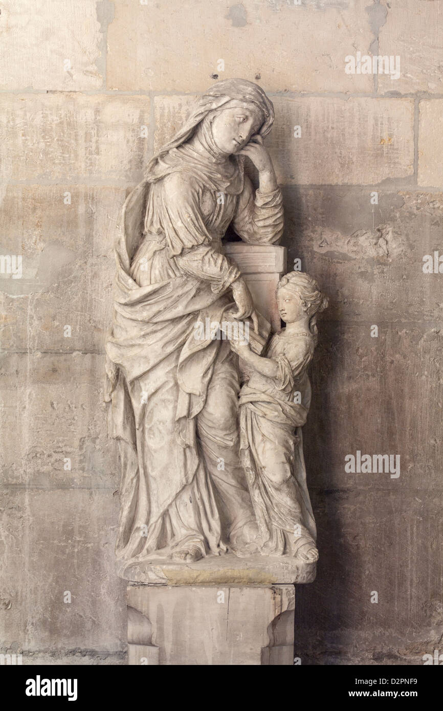 Statue of Saint Ann and the Virgin Mary as a child in Collégiale Notre-Dame de Vernon, Eure, France Stock Photo