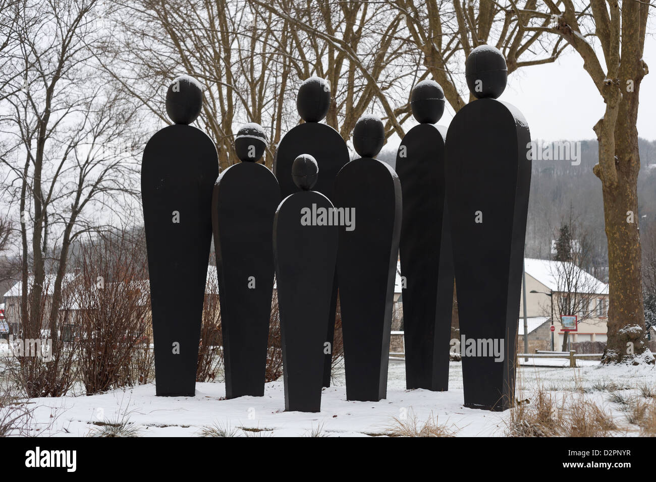 'People' statues (1997) by Olivier Gerval at the Esplanade du château des Tourelles, Vernon, France Stock Photo