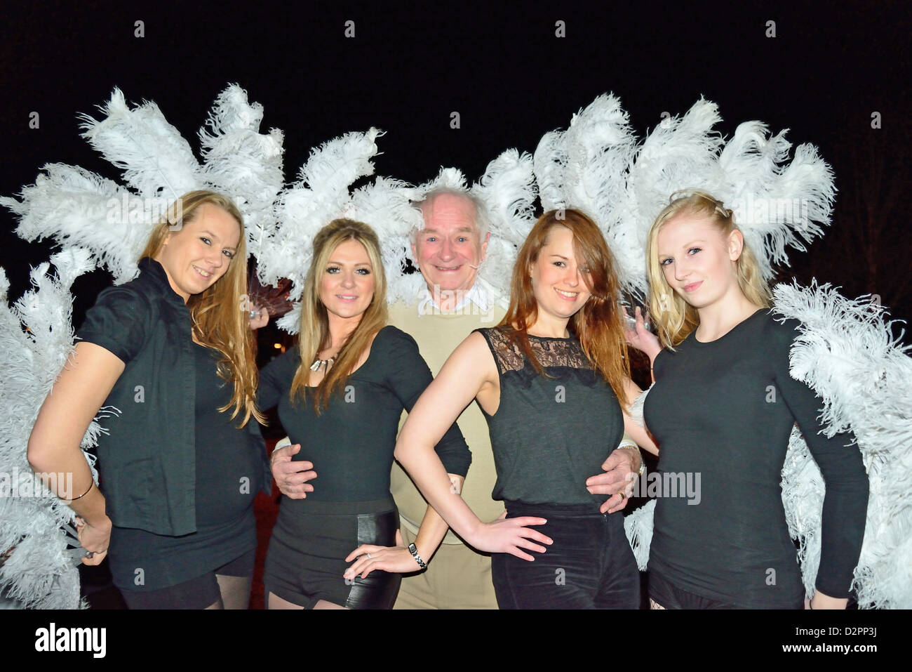 Cabaret dancing girls with Johnny Ball, Windsor, Berkshire, England, United Kingdom Stock Photo