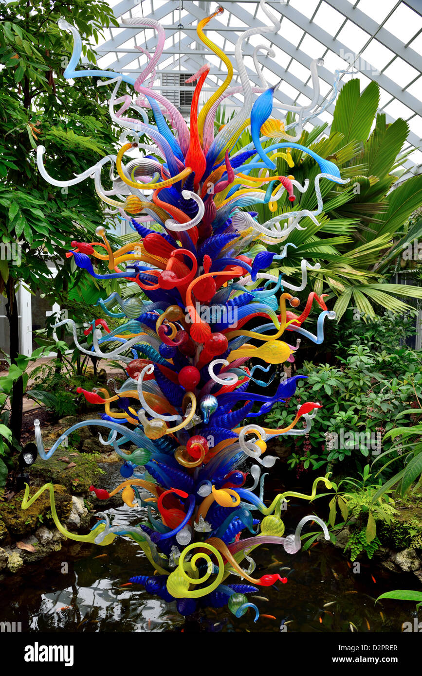 Colorful Chihuly's glass sculpture in display at the Fairchild Botanical Garden, Coral Gables, Florida, USA. Stock Photo