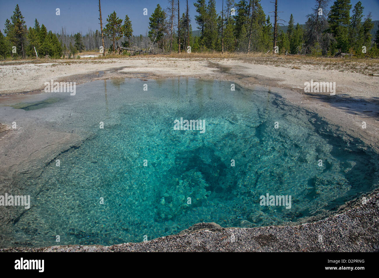 Yellowstone National Park Sapphire Pool with crystal clear water that is 200 degrees Fahrenheit