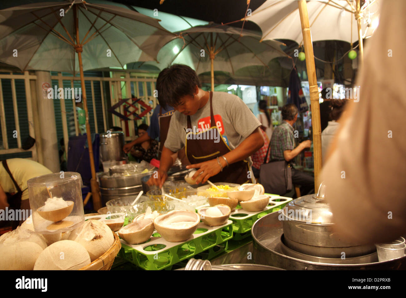 Ice cream seller at Coconut ice cream shop , Chatuchak Weekend Market