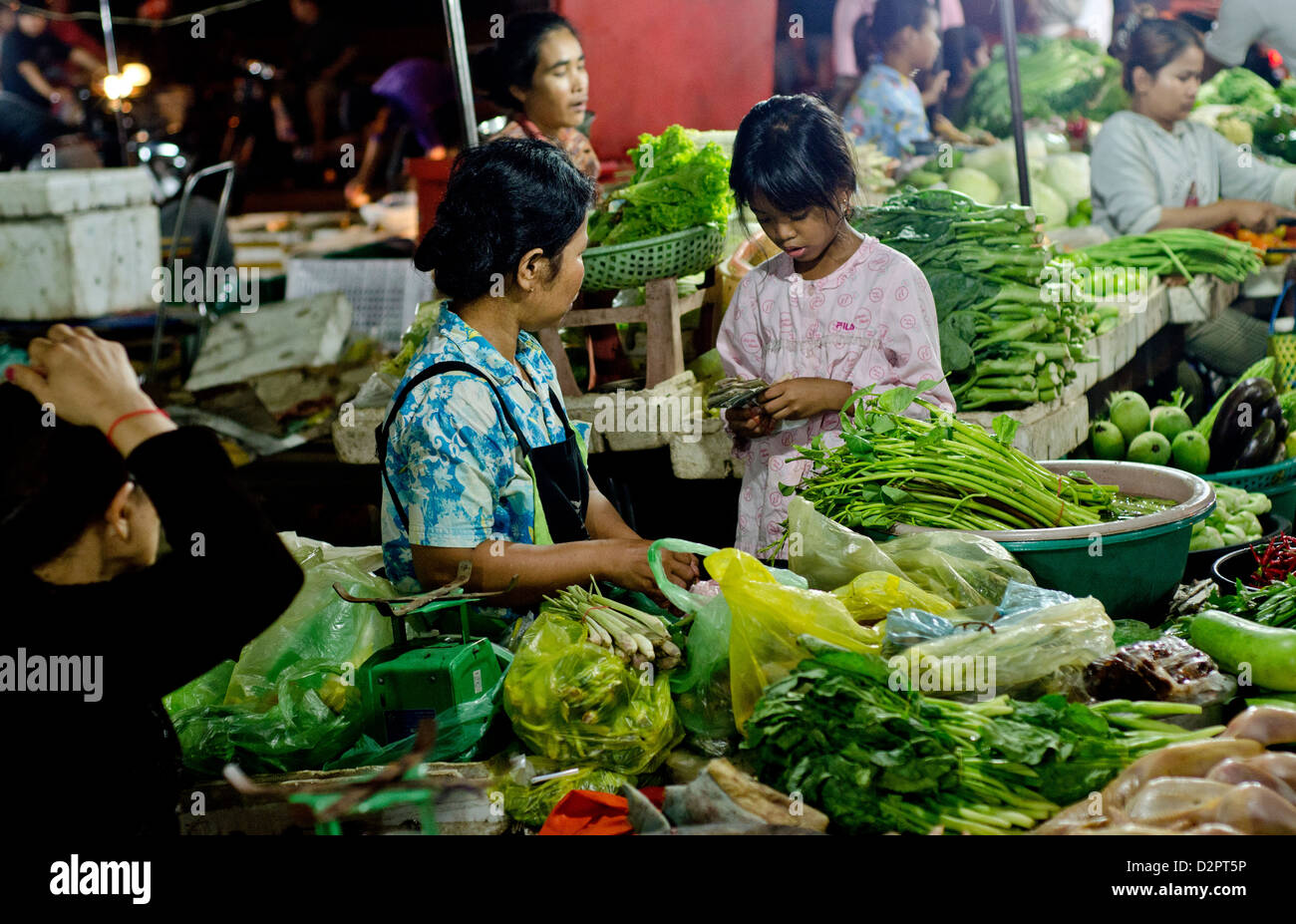 Vegetable vendor at Old Market,Phnom Phen Stock Photo