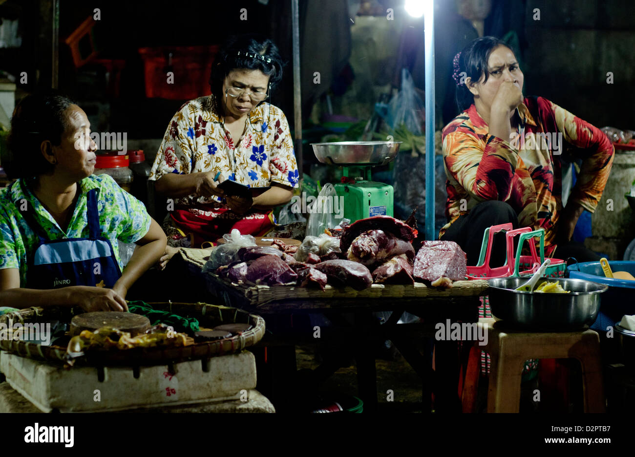 Meat  vendors at Old Market,Phnom Phen Stock Photo