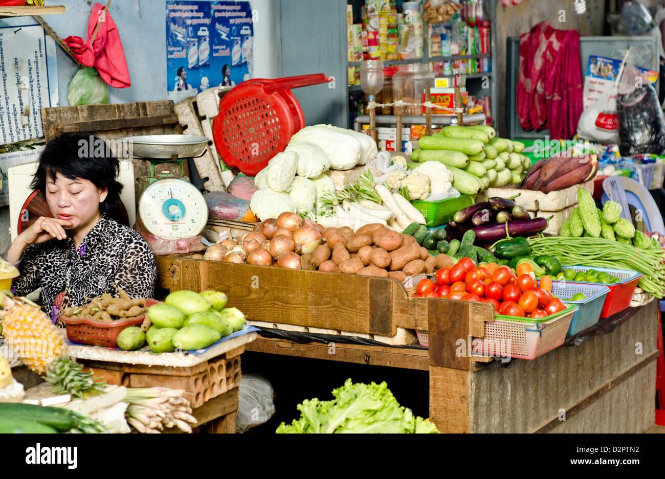Vegetable vendor, Old market,Phnom Penh Stock Photo