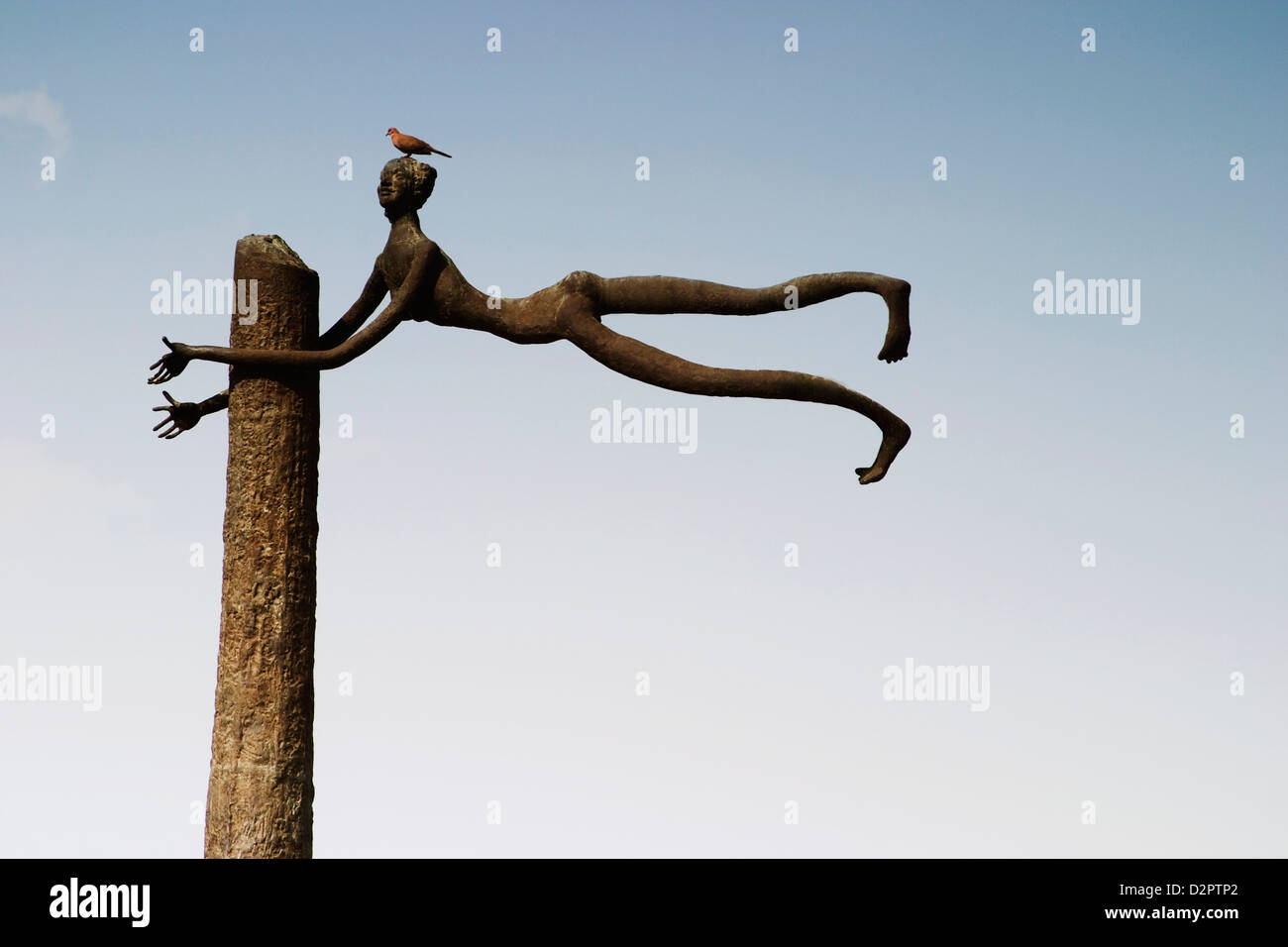 Bird perching on a sculpture, Garden of Five Senses, Saidul Ajaib, New Delhi, India Stock Photo
