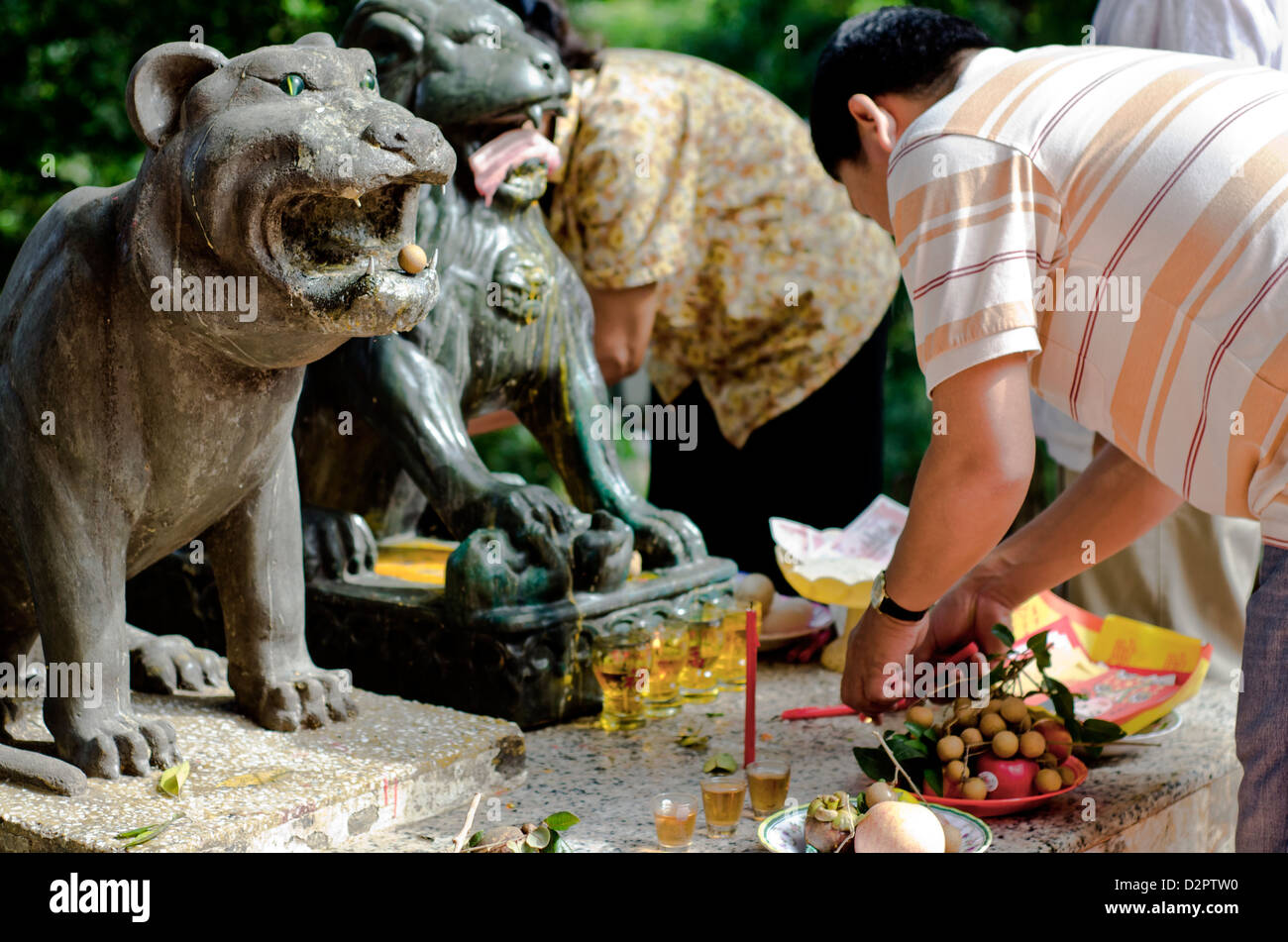 Buddhist offering at Wat Phnom ,Buddhist shrine in Phnom Penh. Stock Photo