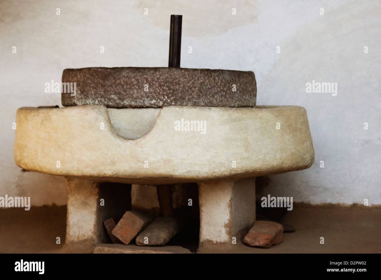 Closeup of a traditional stone grinder, Agra, Uttar Pradesh, India