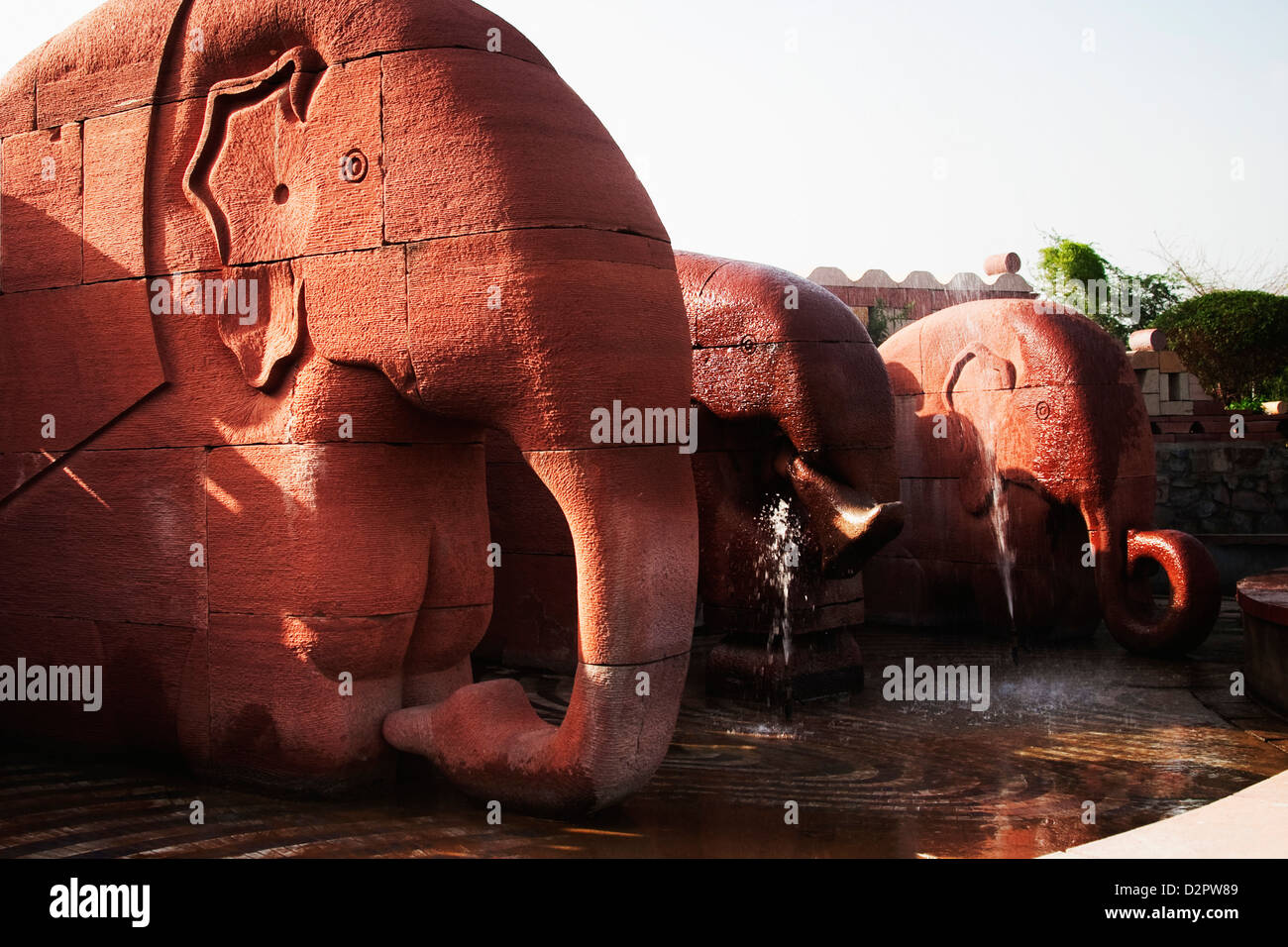 Elephant statues in a garden, Garden of Five Senses, Saidul Ajaib, New Delhi, India Stock Photo