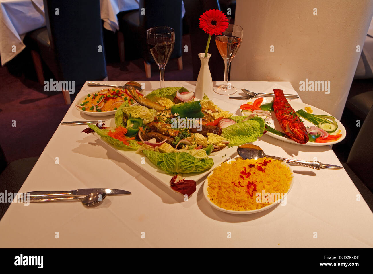 Colourful Indian food on a table in a restaurant Stock Photo