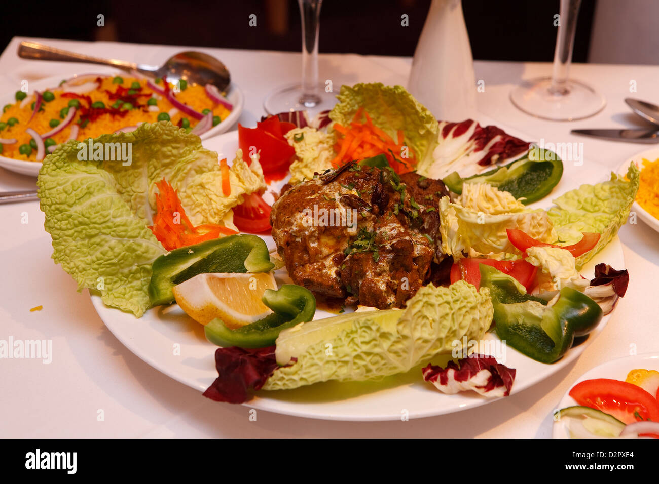 Colourful Indian food on a table in a restaurant Stock Photo