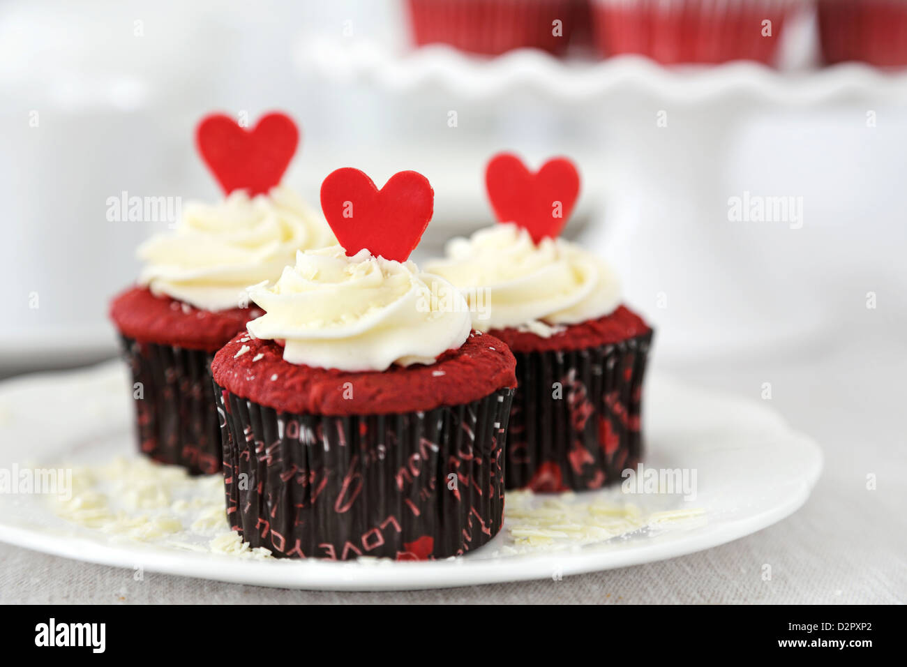 Red velvet cupcakes with cream cheese frosting Stock Photo