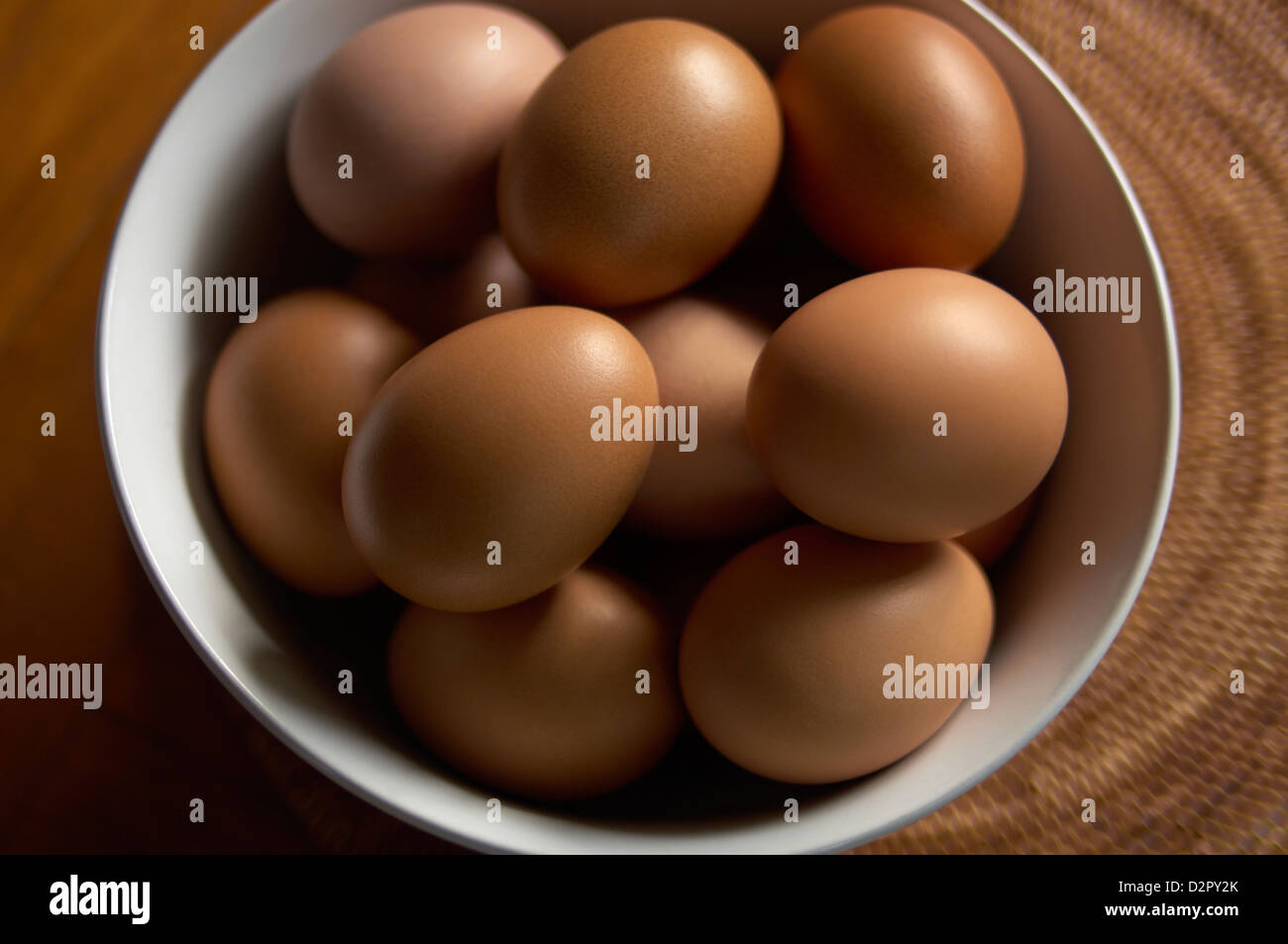 Bowl of fresh free range hens eggs Stock Photo