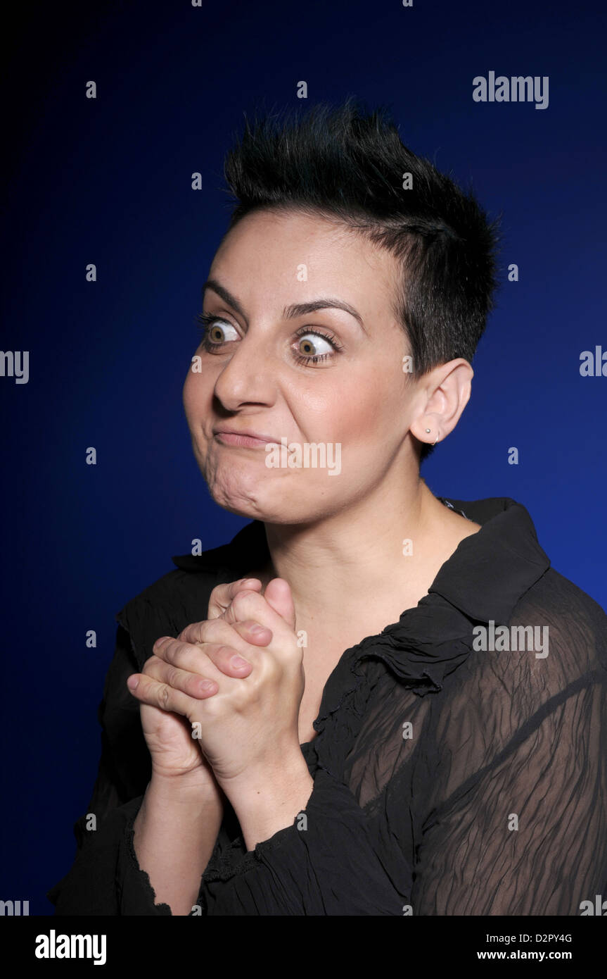 Real young woman cursing Stock Photo