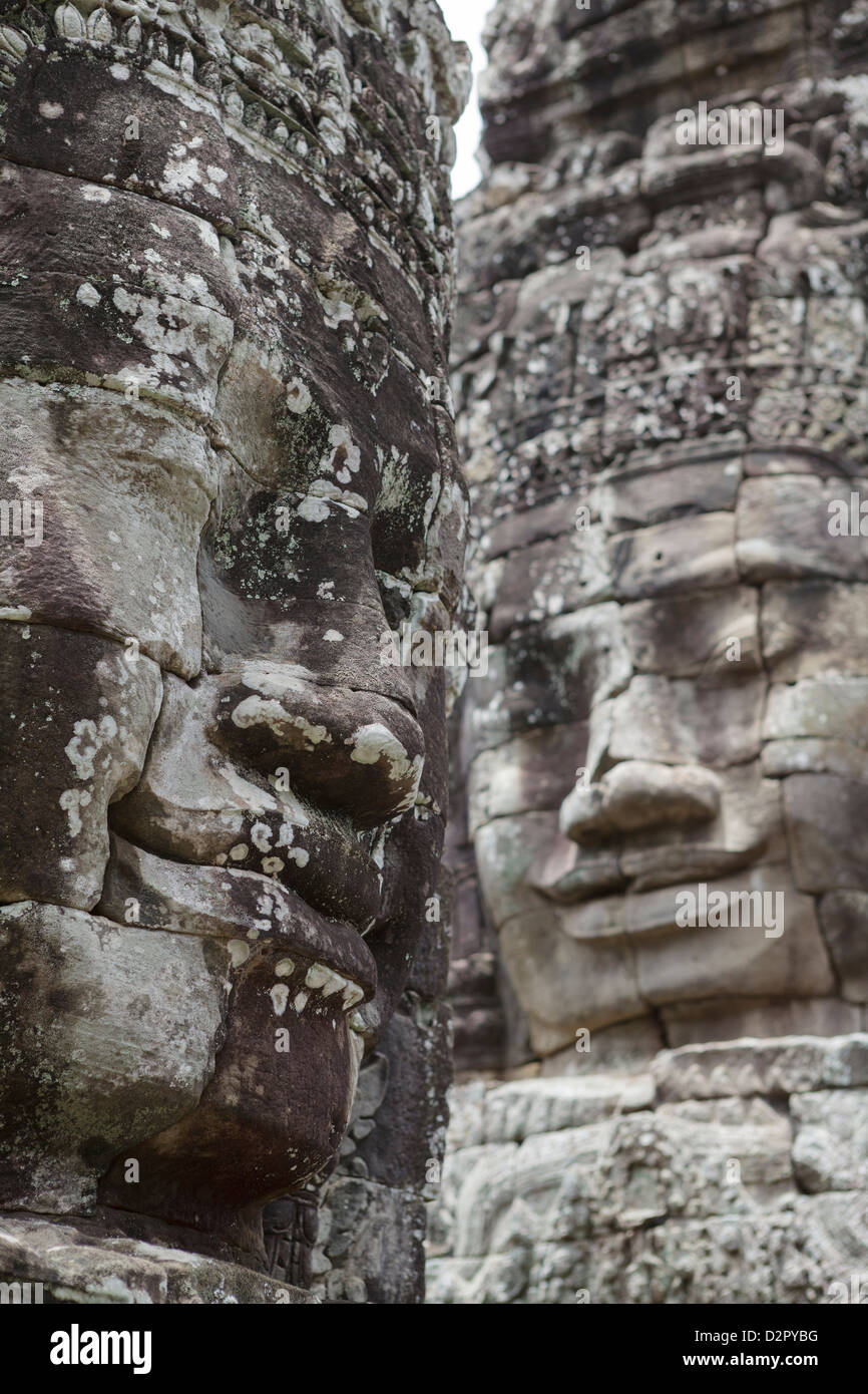 Smiling faces carved in stone, Bayon, Angkor, UNESCO World Heritage Site, Siem Reap, Cambodia, Indochina, Southeast Asia, Asia Stock Photo