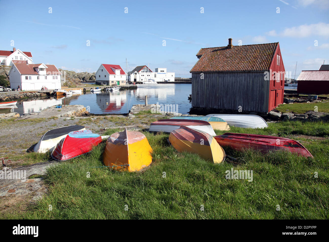 Upturned boats, South Harbour, Utsire island, west of Karmoy, Norway, Europe Stock Photo
