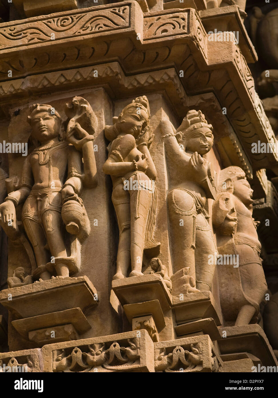 Sculptures on a temple, Lakshmana Temple, Khajuraho, Chhatarpur