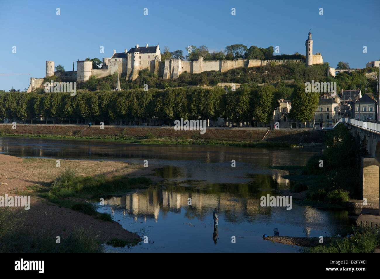 Chateau and River Vienne, Chinon, Indre-et-Loire, Touraine, France, Europe Stock Photo