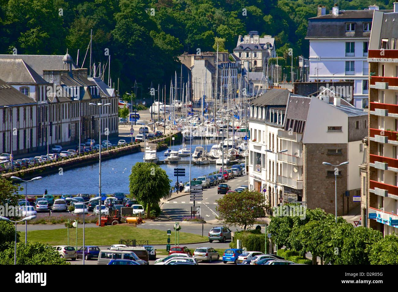 Harbour and basin, Down town, Morlaix, Finistere, Brittany, France, Europe Stock Photo