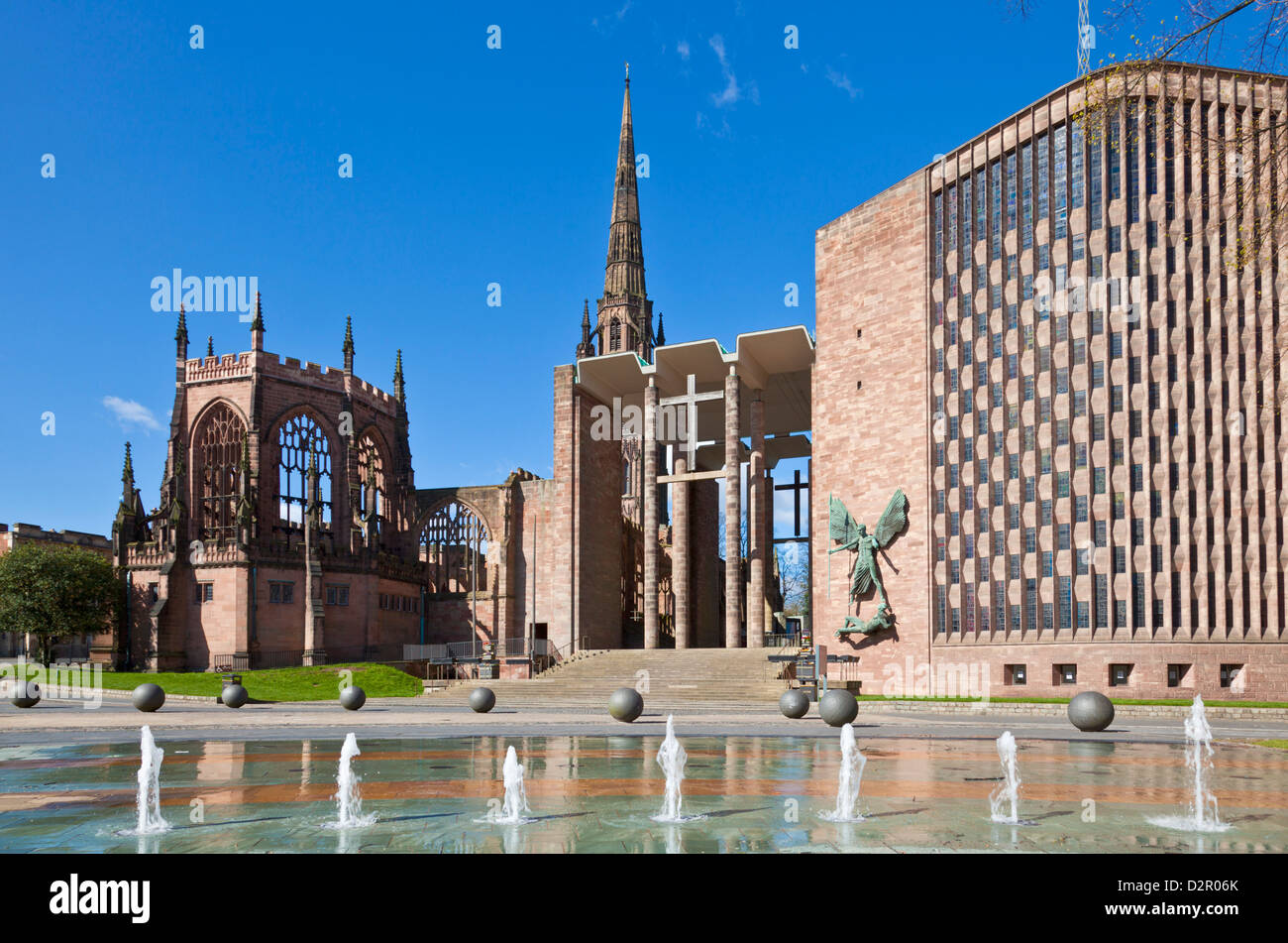 Coventry old cathedral shell and new modern cathedral, Coventry, West Midlands, England, United Kingdom, Europe Stock Photo