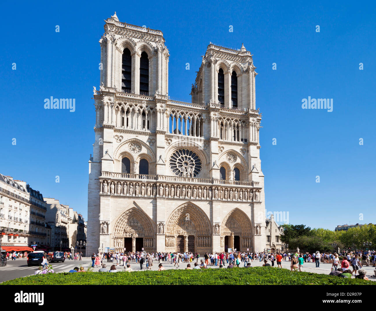Front facade of the Cathedral of Notre Dame, Ile de la Cite, Paris, France, Europe Stock Photo