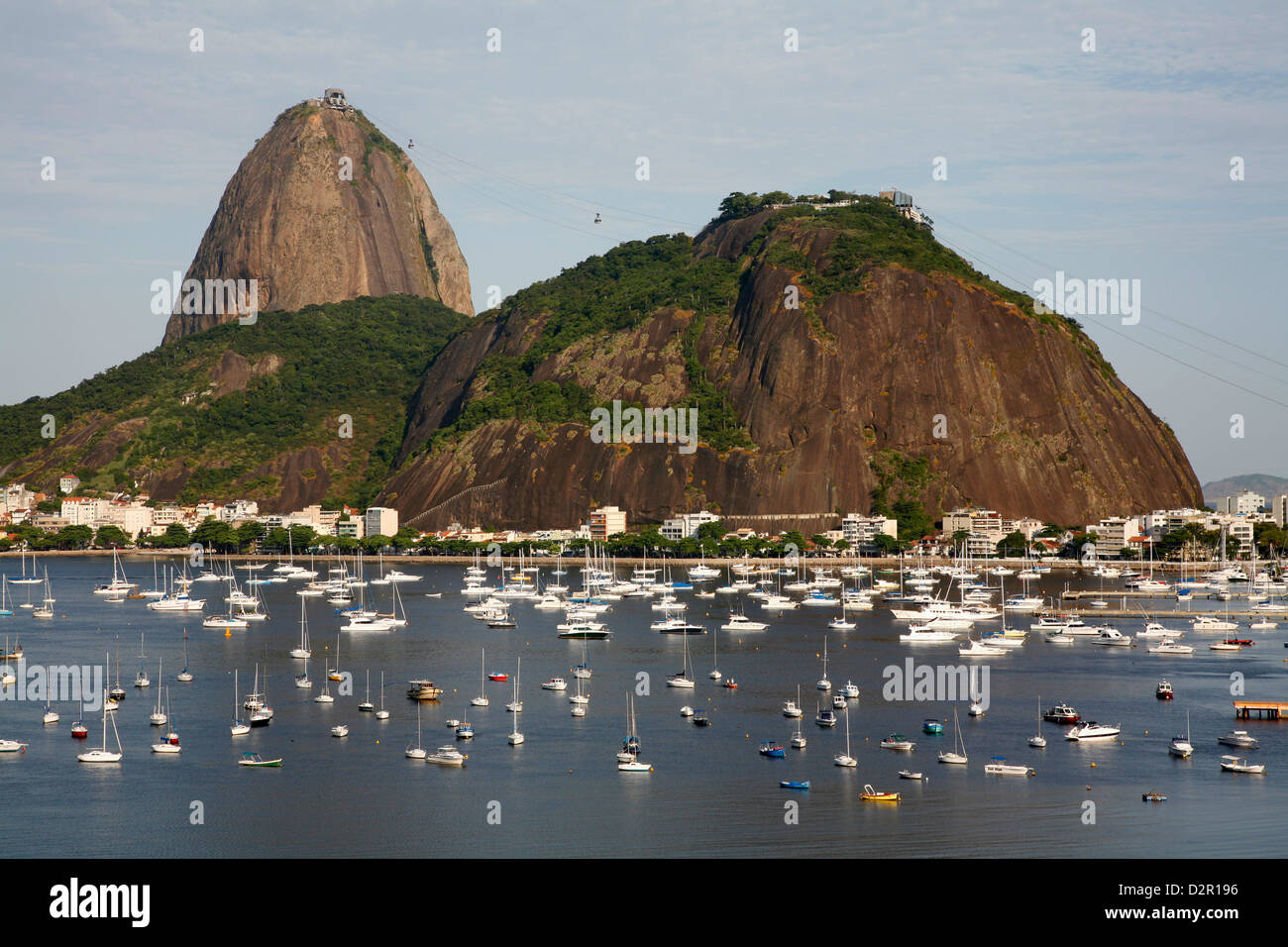 View of the Pao de Acucar (Sugar Loaf mountain) and the Bay of Botafogo, Rio de Janeiro, Brazil, South America Stock Photo