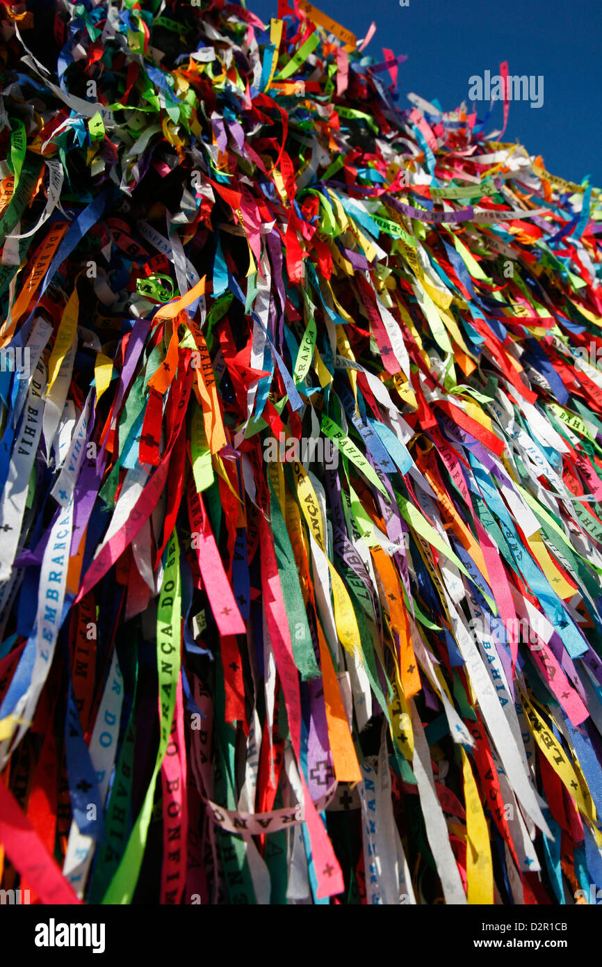 Lucky ribbons tied around at Igreja Nosso Senhor do Bonfim church, Salvador (Salvador de Bahia), Bahia, Brazil, South America Stock Photo