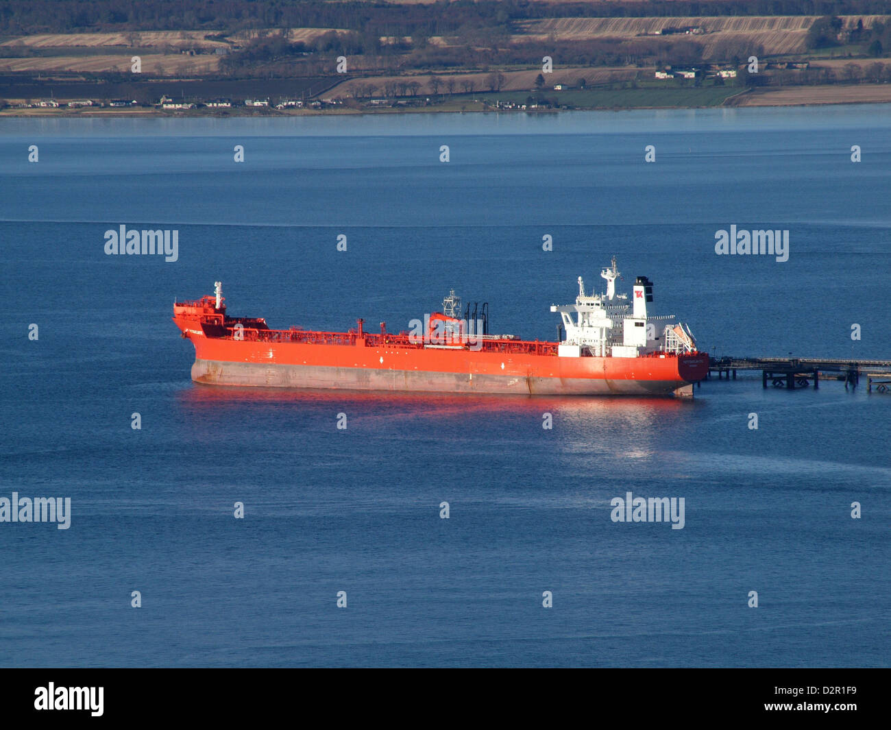 A tanker moored at the Nigg Oil Terminal in Scotland's Cromarty Firth Stock Photo