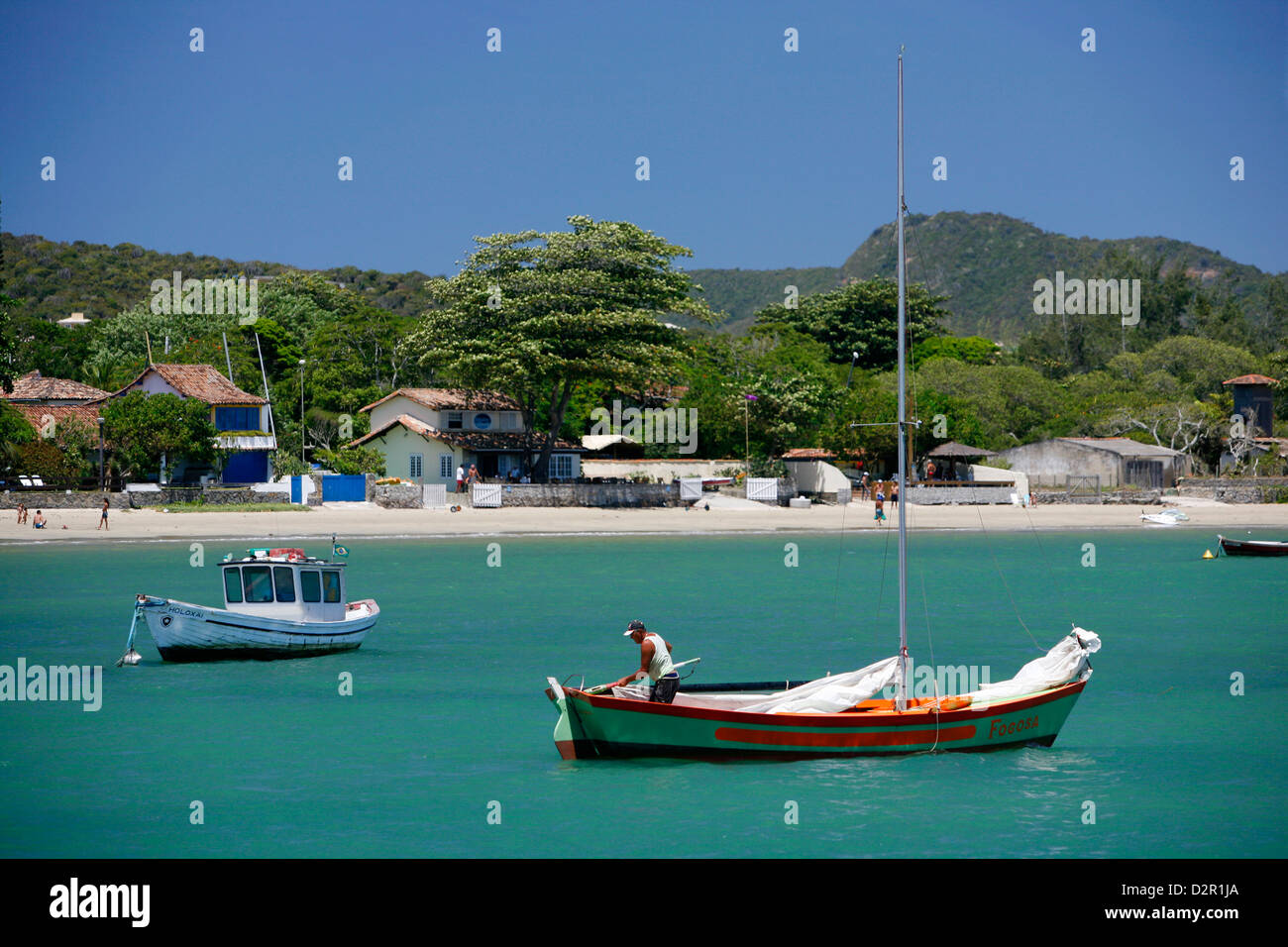 Fishermen boats at Manguinhos Beach, Buzios, Rio de Janeiro State, Brazil, South America Stock Photo