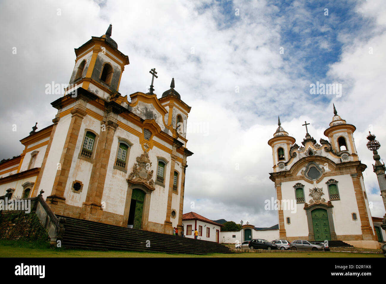 Sao Francisco de Assis and Nossa Senhora do Carmo churches at Praca Minas Gerais, Mariana, Minas Gerais, Brazil Stock Photo