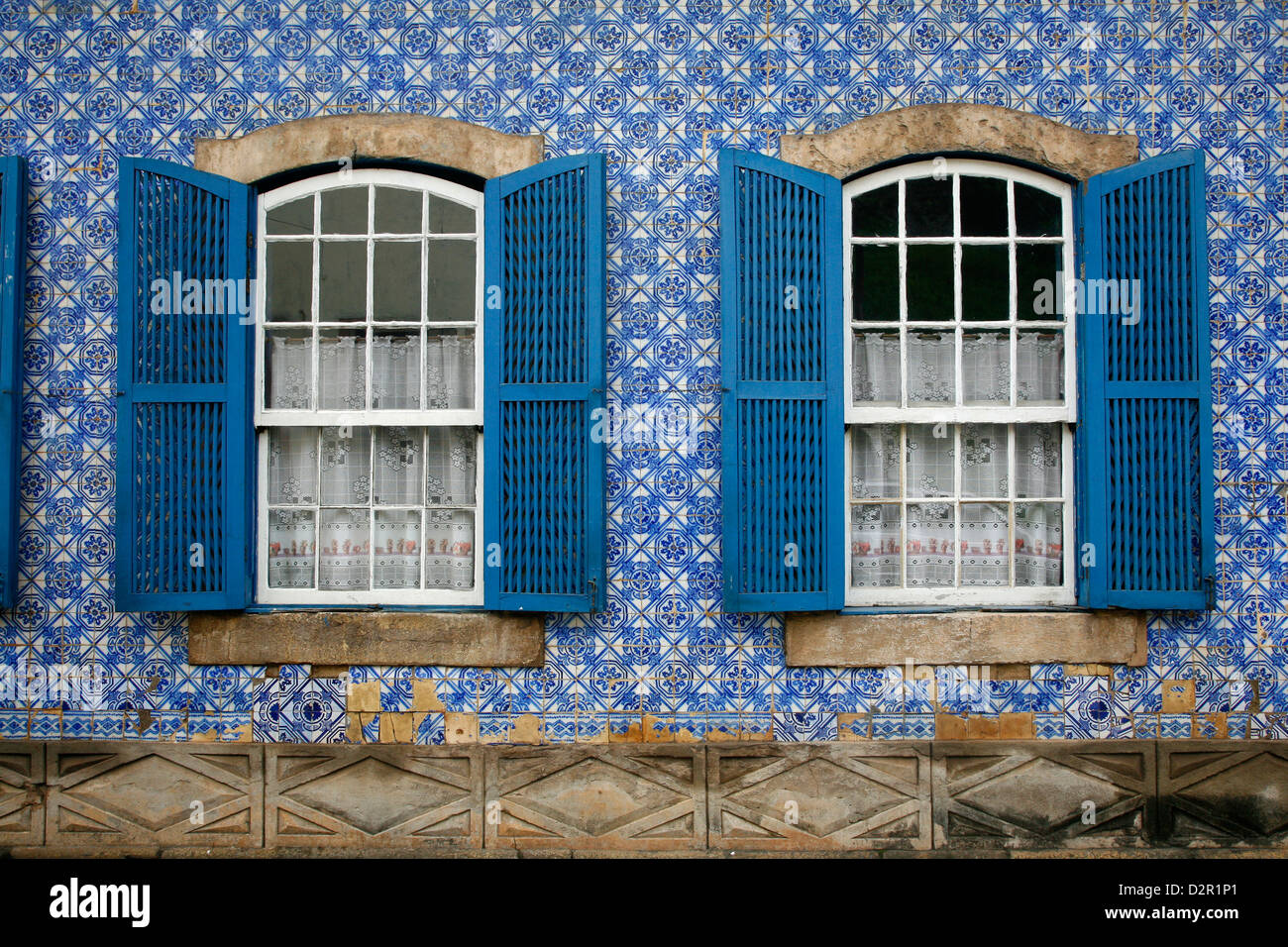 House covered with azulejos (tiles), Ouro Preto, UNESCO World Heritage Site, Minas Gerais, Brazil, South America Stock Photo