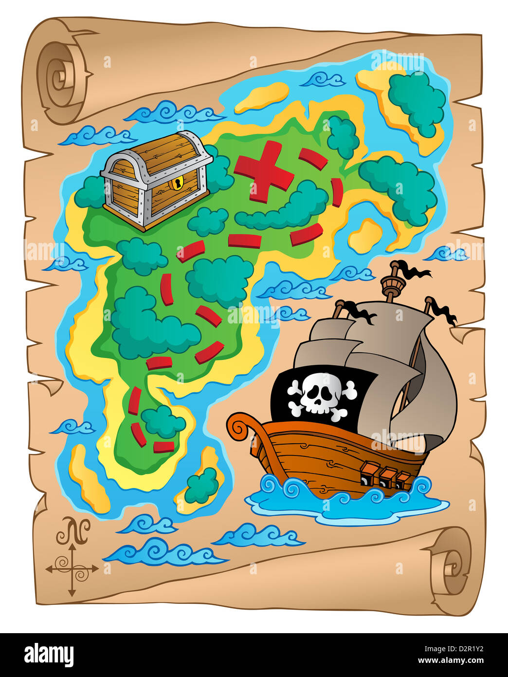 Parchment with treasure map 2 - picture illustration Stock Photo - Alamy