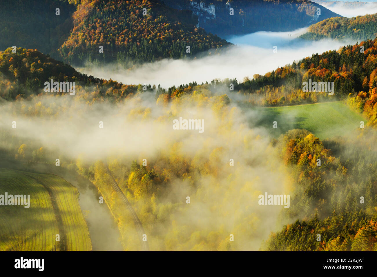 View from Eichfelsen of the Donautal (Danube Valley), near Beuron, Baden-Wurttemberg, Germany, Europe Stock Photo