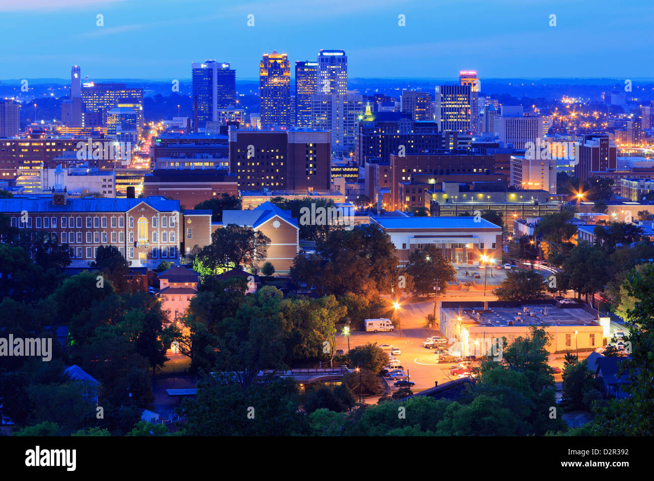 Birmingham skyline at twilight, Birmingham, Alabama, United States of America, North America Stock Photo