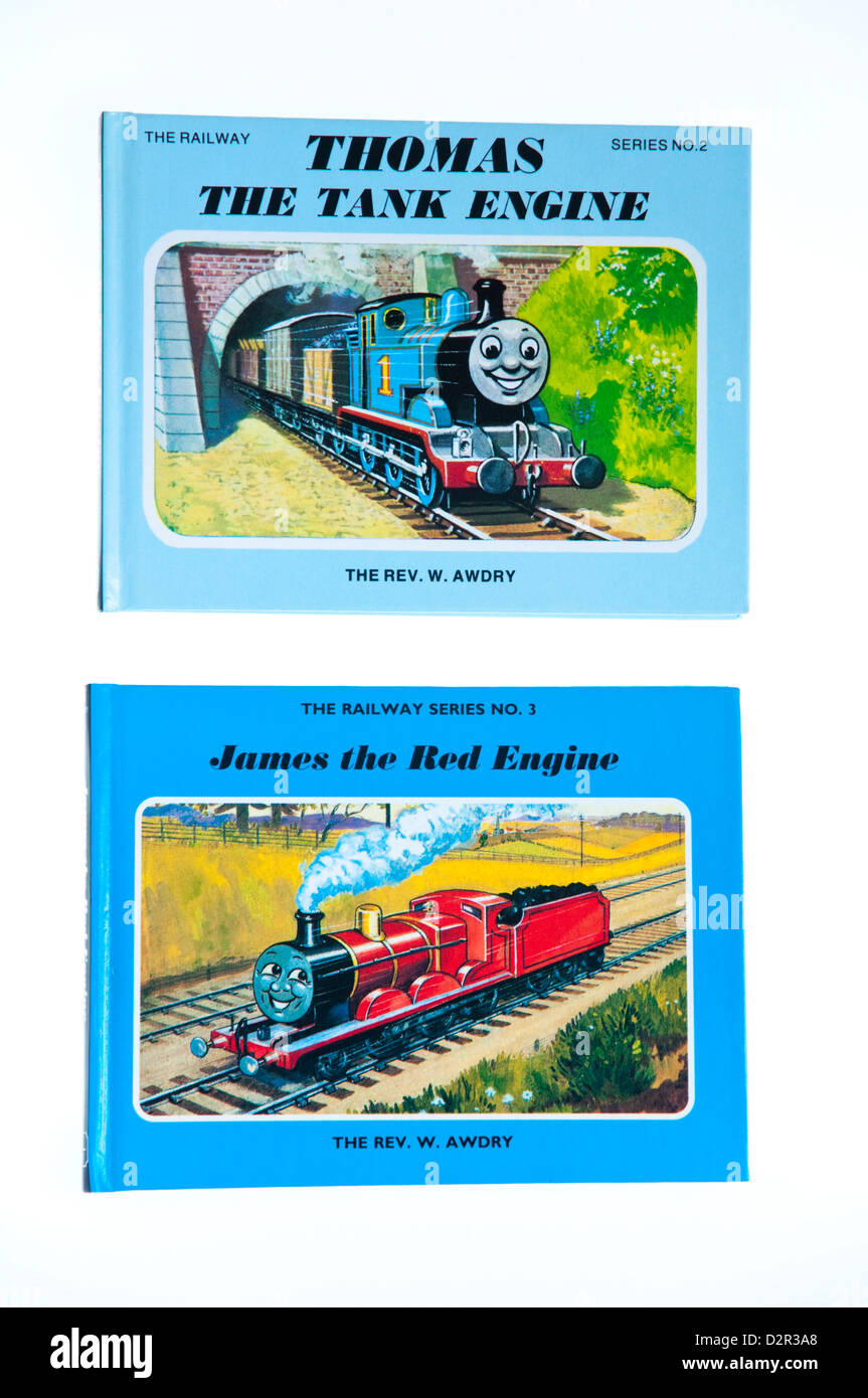 Thomas the Tank Engine and James the Red Engine - by Rev W Awdry - books in traditional format. Stock Photo