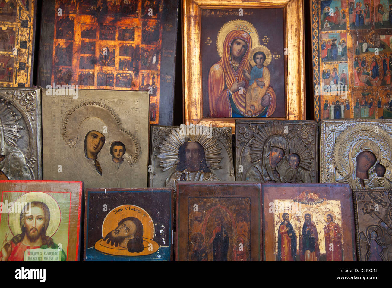 Russian icon paintings for sale, St. Petersburg, Russia, Europe Stock Photo