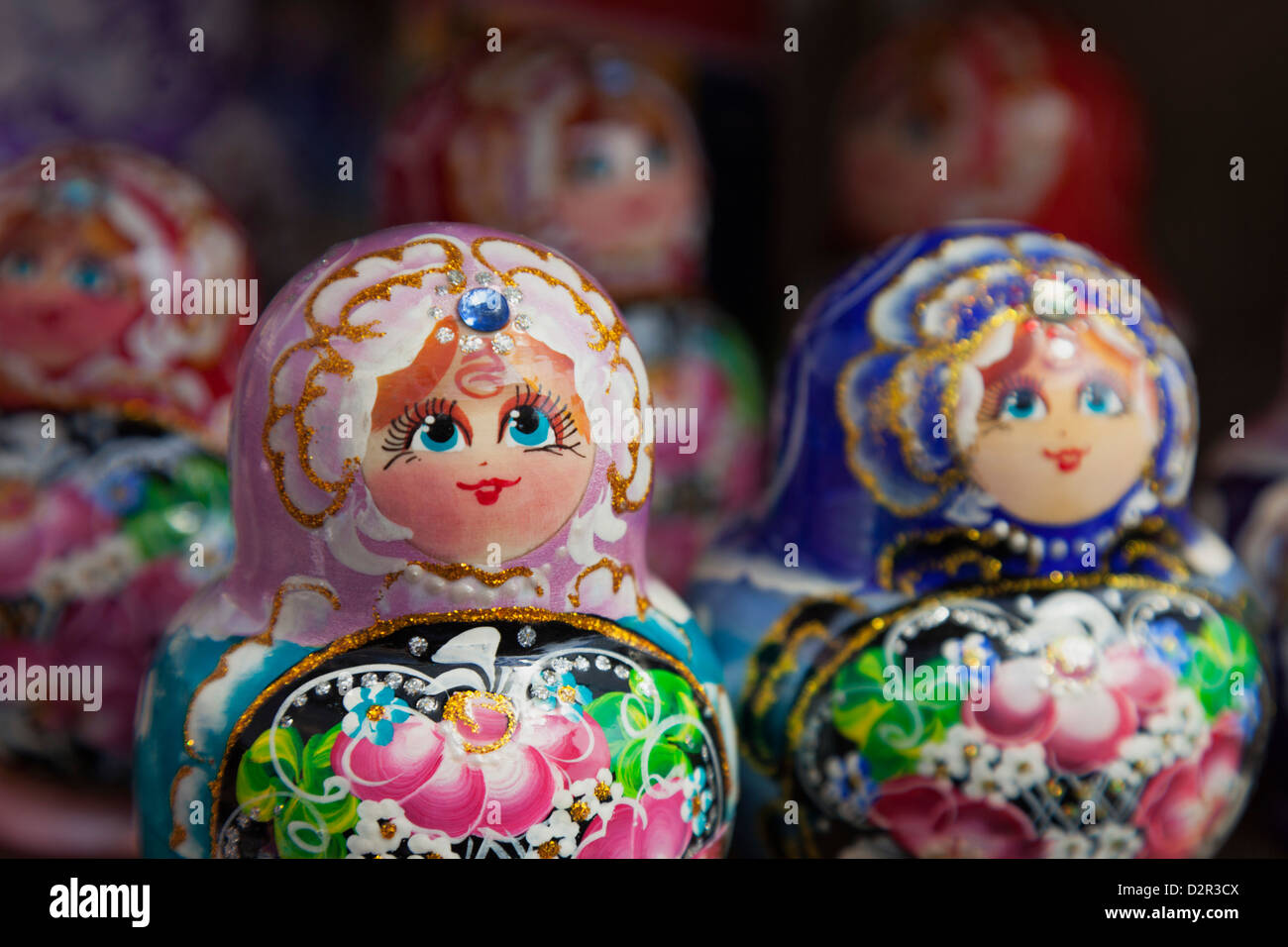 Decorative Russian dolls for sale, St. Petersburg, Russia, Europe Stock Photo