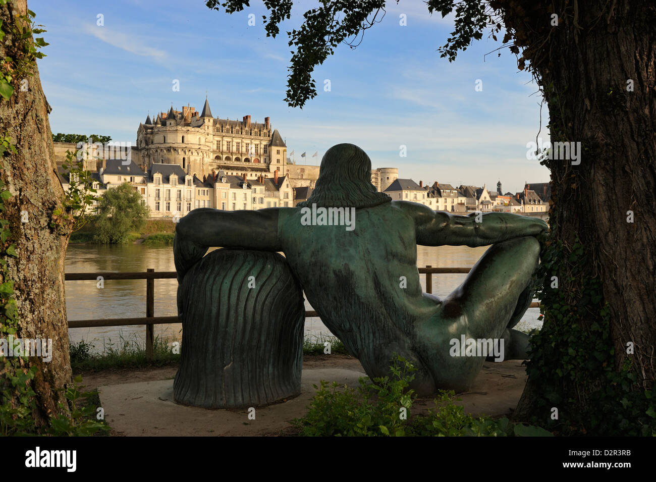 Statue of Leonardo da Vinci, Amboise, Indre-et-Loire, Loire Valley, Centre, France, Europe Stock Photo