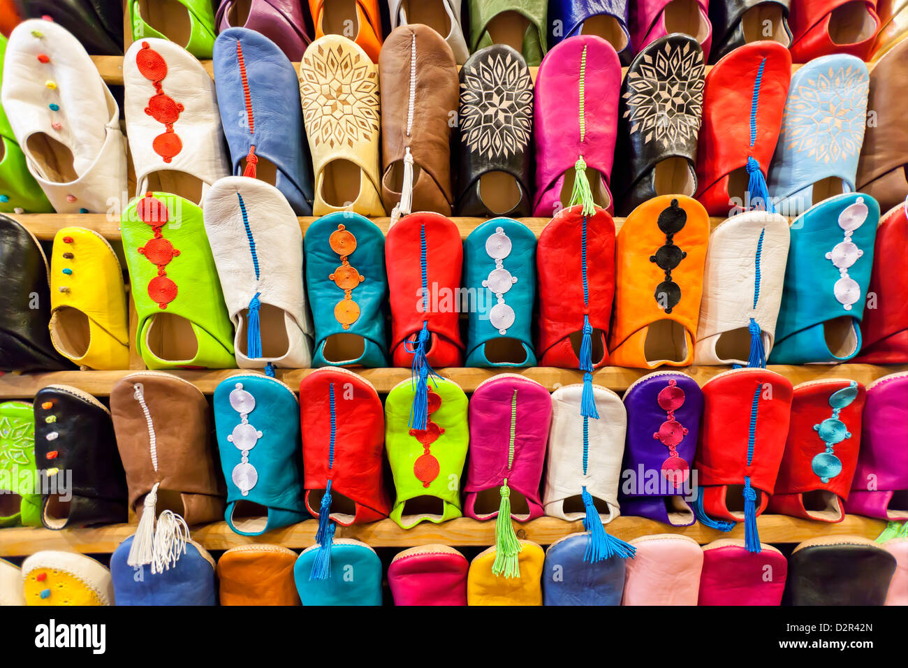 Colorful Moroccan babouches (slippers). Stock Photo