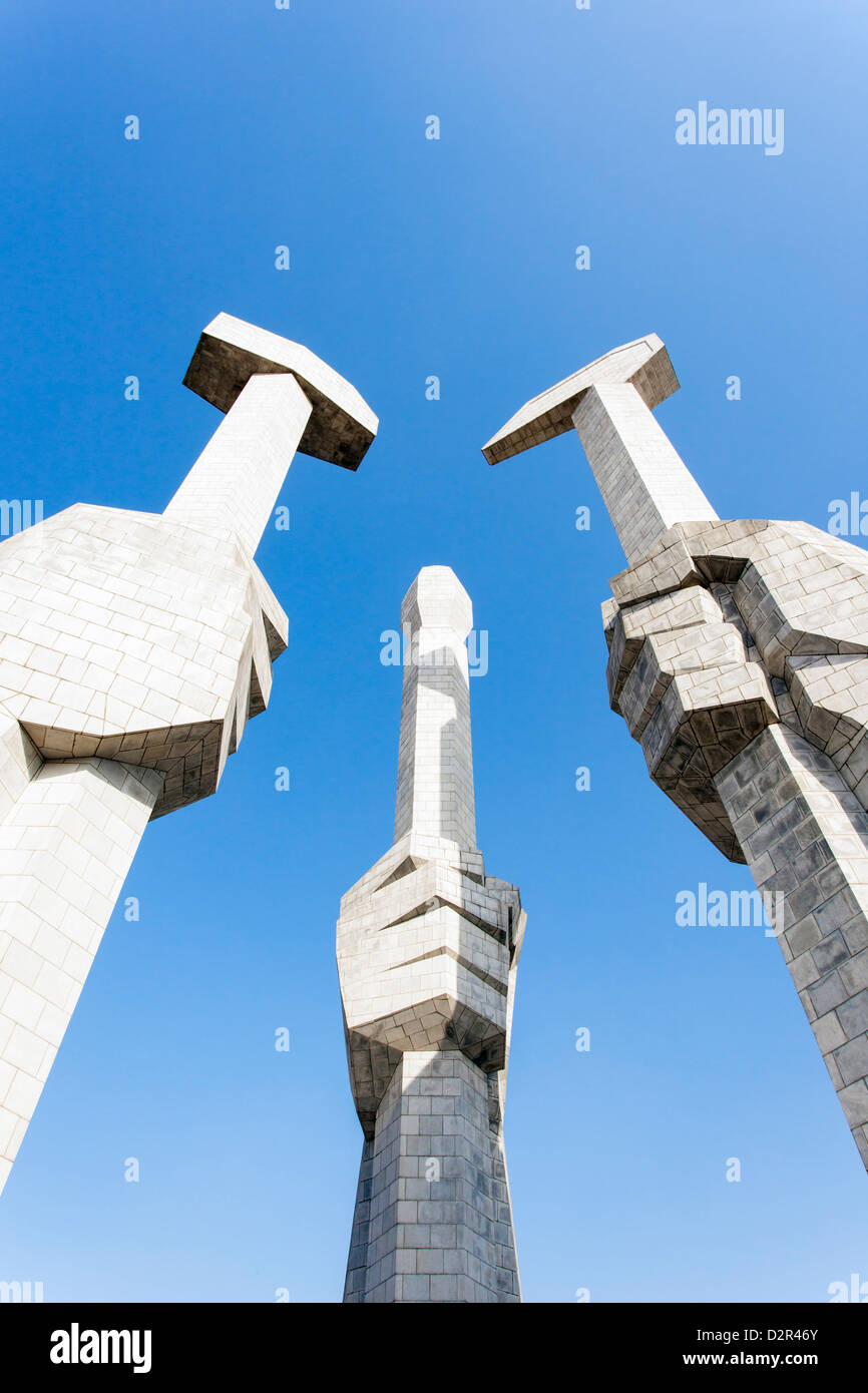Monument to the Foundation of the Workers Party of Korea, Pyongyang, North Korea Stock Photo