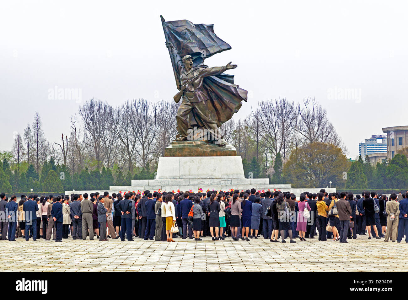 People coming to pay respects at the Monument to the Victorious Fatherland Liberation war, Pyongyang, North Korea Stock Photo