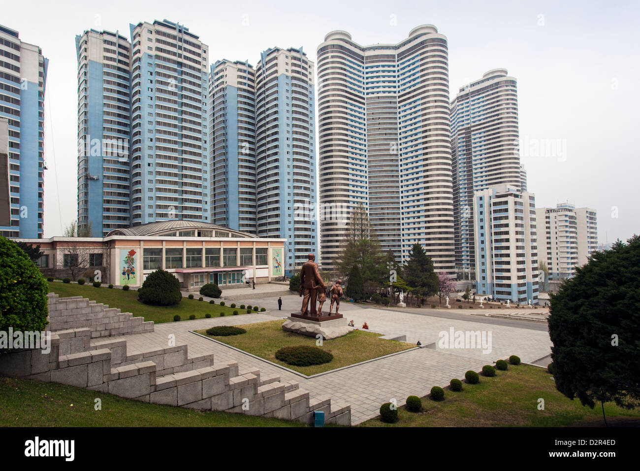 Modern city centre apartment buildings, Pyongyang, Democratic People's Republic of Korea (DPRK), North Korea, Asia Stock Photo