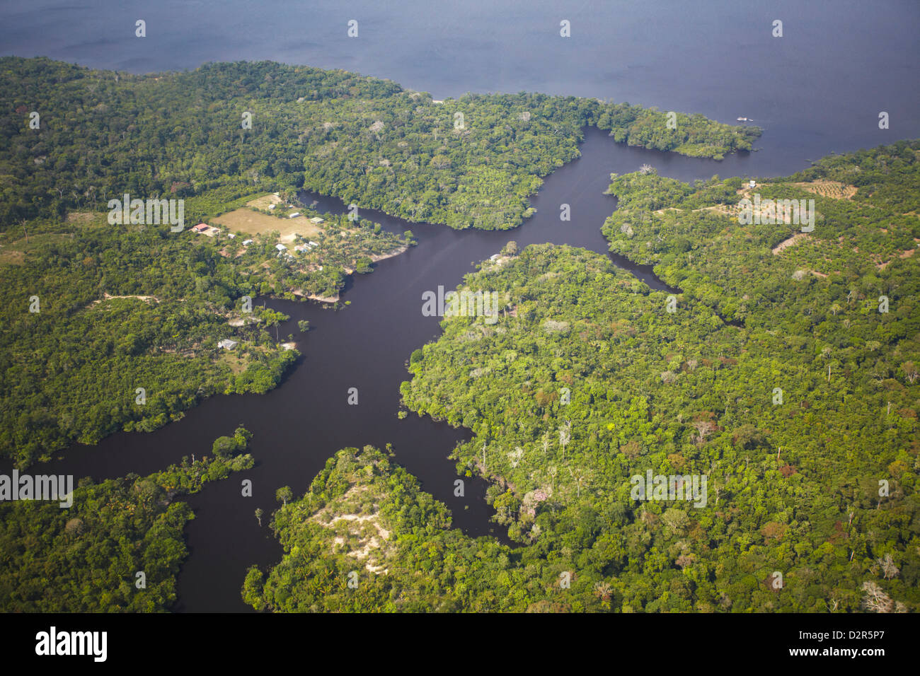 Aerial view of Amazon rainforest and Rio Negro, Manaus, Amazonas, Brazil, South America Stock Photo