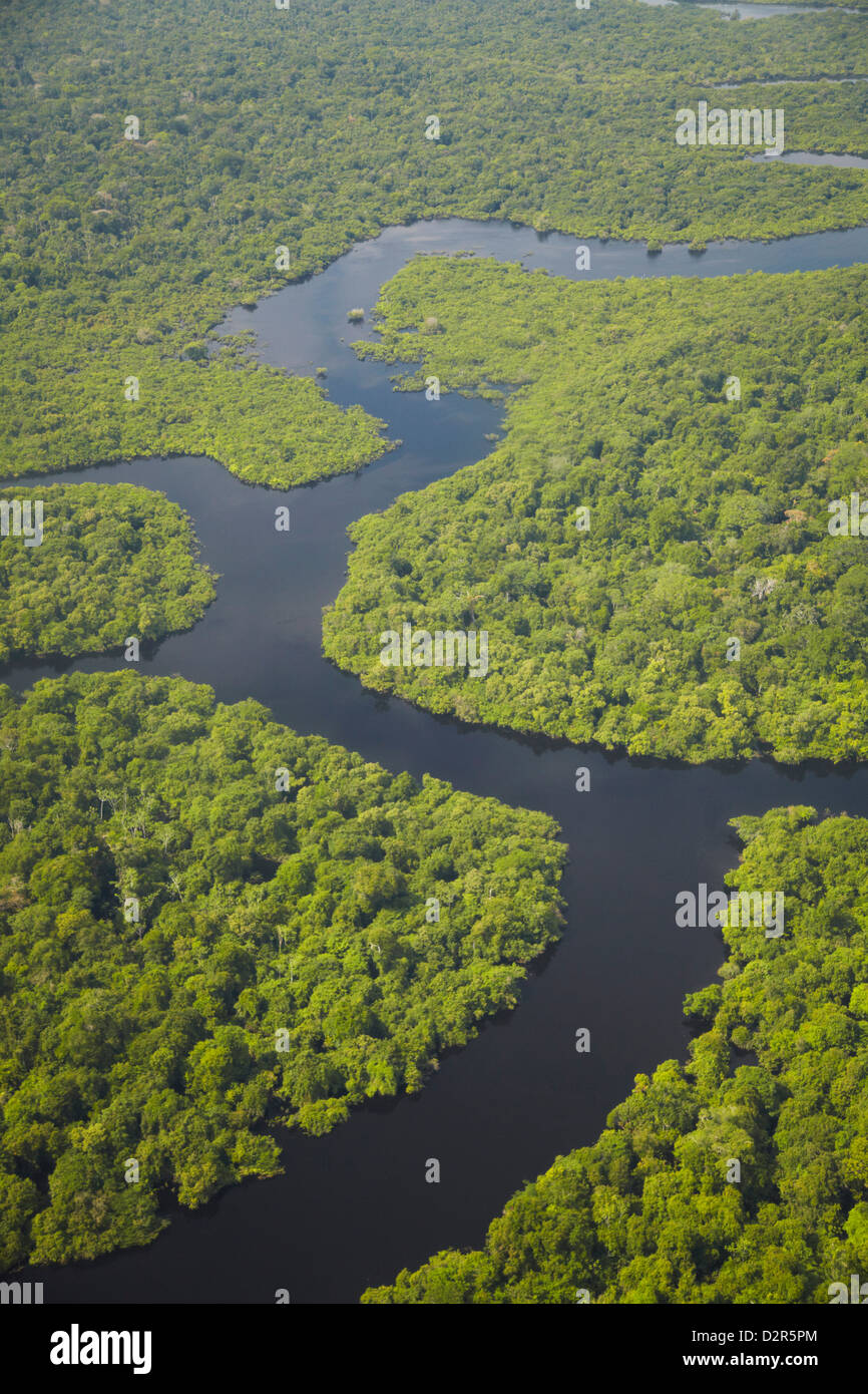 Aerial view of Amazon rainforest and tributary of the Rio Negro Manaus Aerial view of Amazon rainforest and tributary of the Rio Negro Manaus
