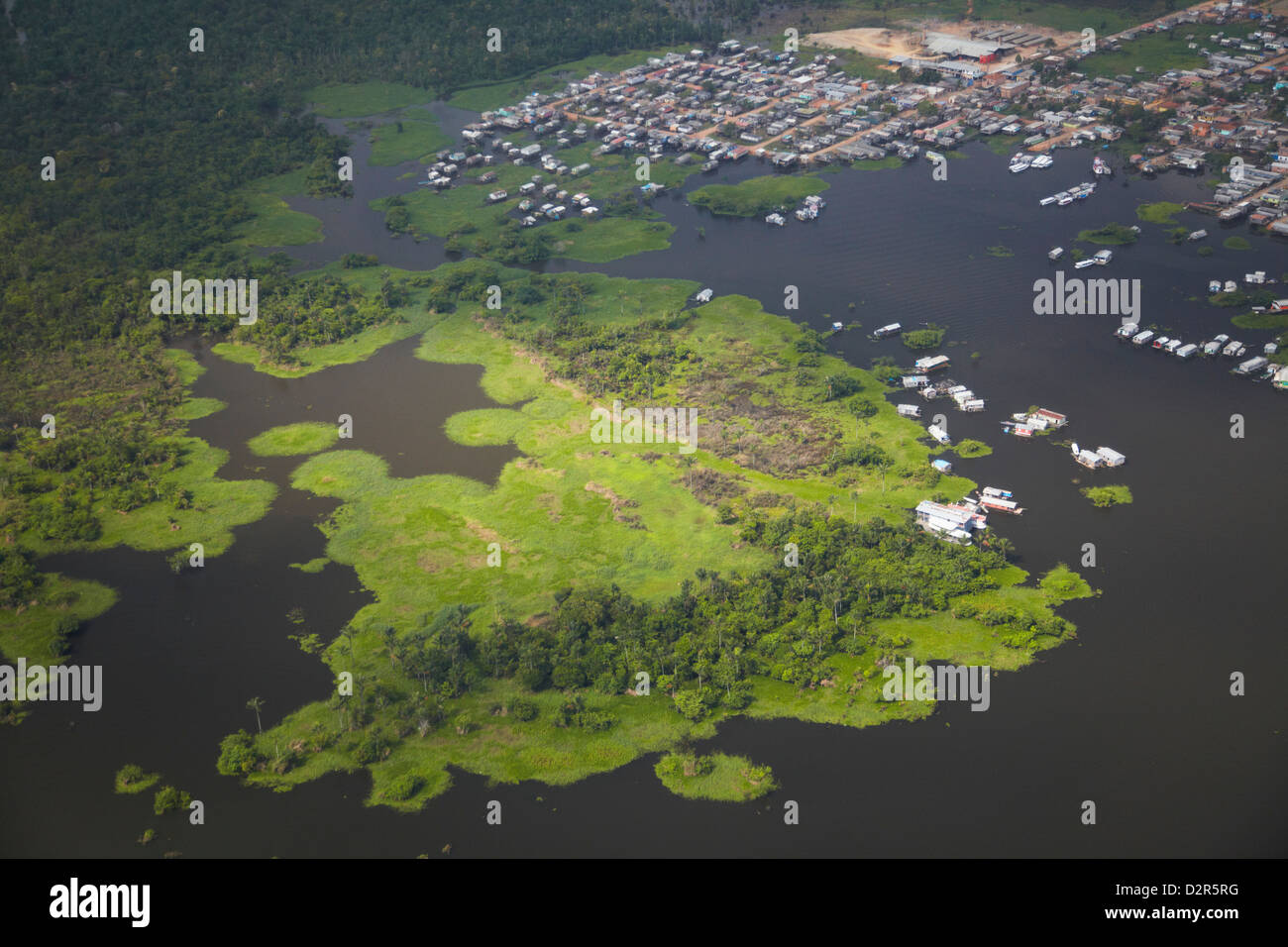 Aerial view of stilt houses along Rio Negro, Manaus, Amazonas, Brazil, South America Stock Photo