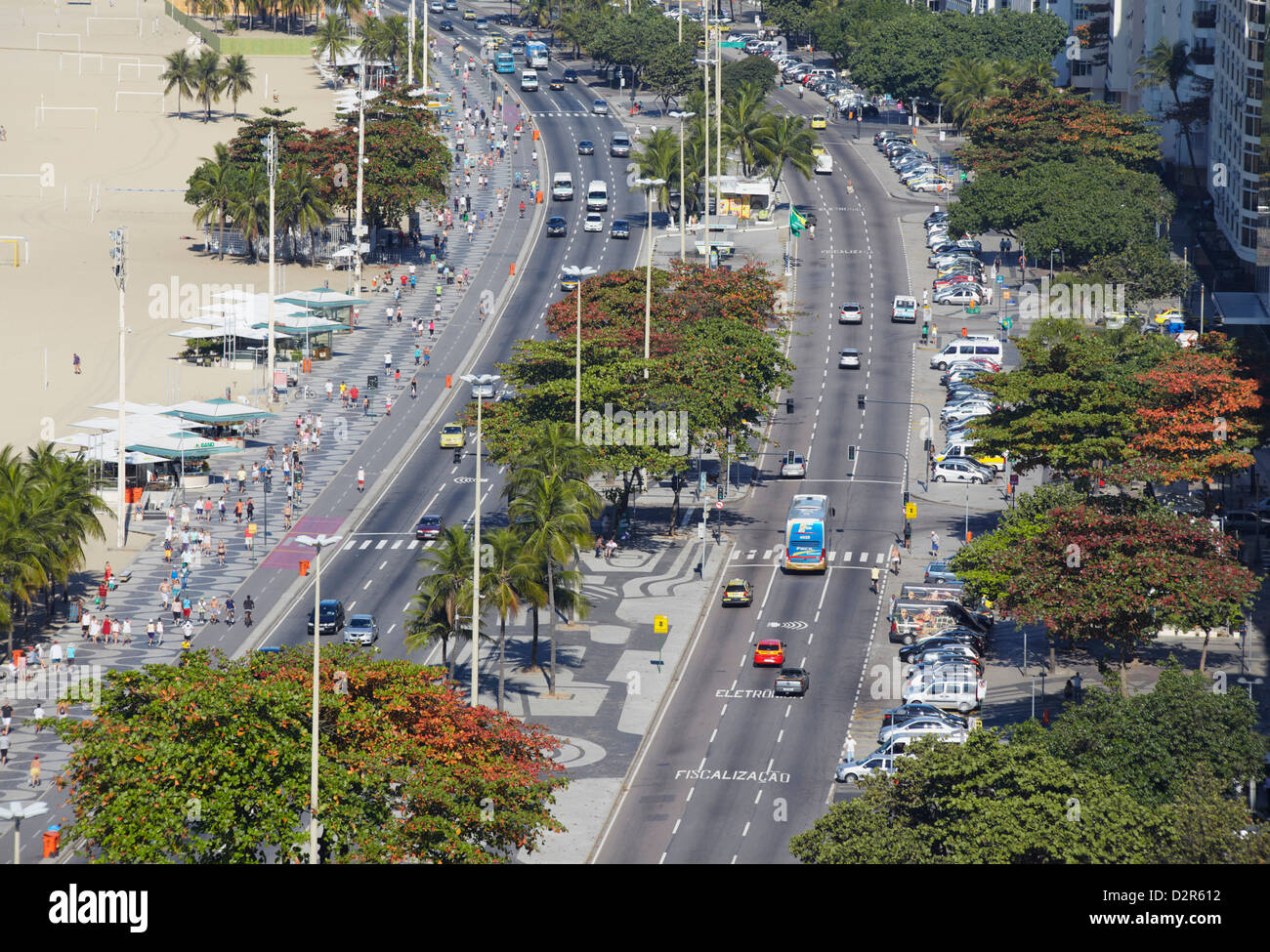 View of Copacabana beach and Avenida Atlantica, Copacabana, Rio de