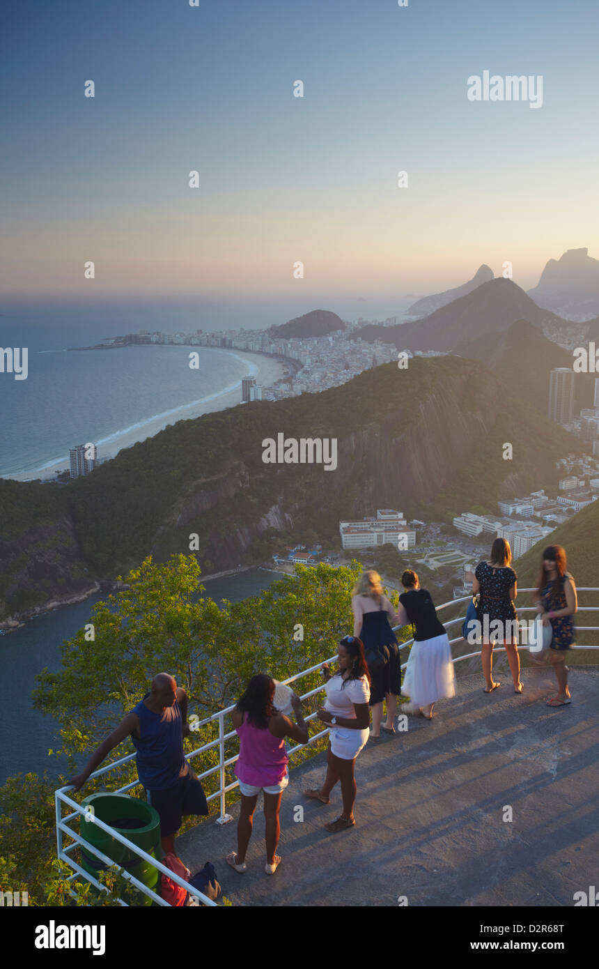 Tourists enjoying view from Sugar Loaf Mountain (Pao de Acucar), Rio de Janeiro, Brazil, South America Stock Photo