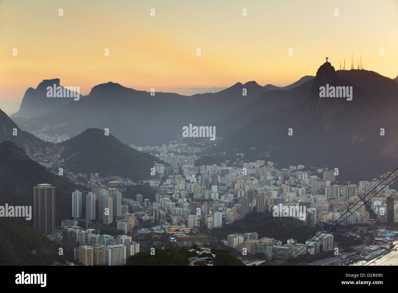 View of Christ the Redeemer statue atop Corcovado and Botafogo, Rio de Janeiro, Brazil, South America Stock Photo