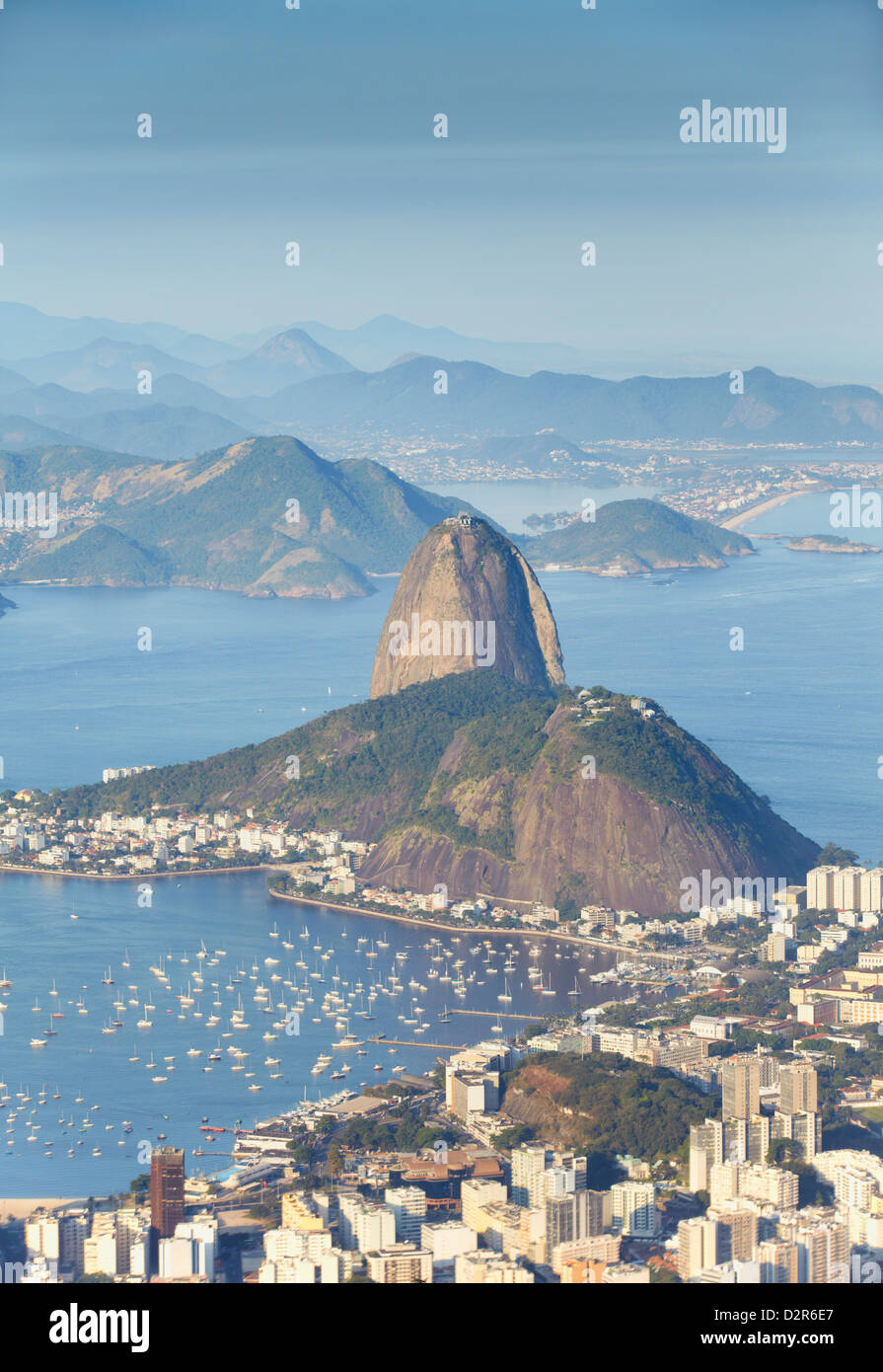 View of Sugar Loaf Mountain (Pao de Acucar) and Botafogo Bay, Rio de Janeiro, Brazil, South America Stock Photo