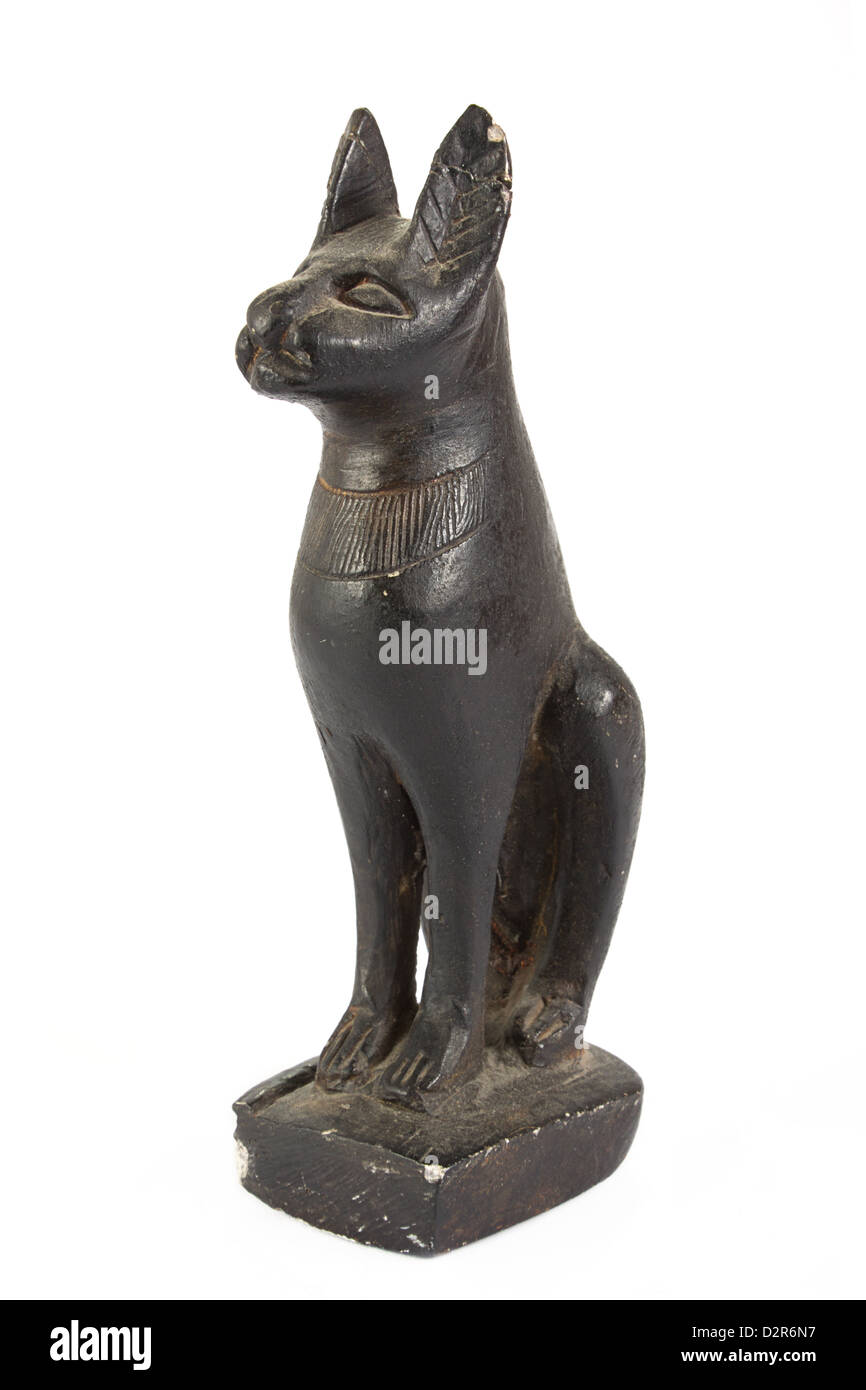 Egyptian cat statue over white Stock Photo